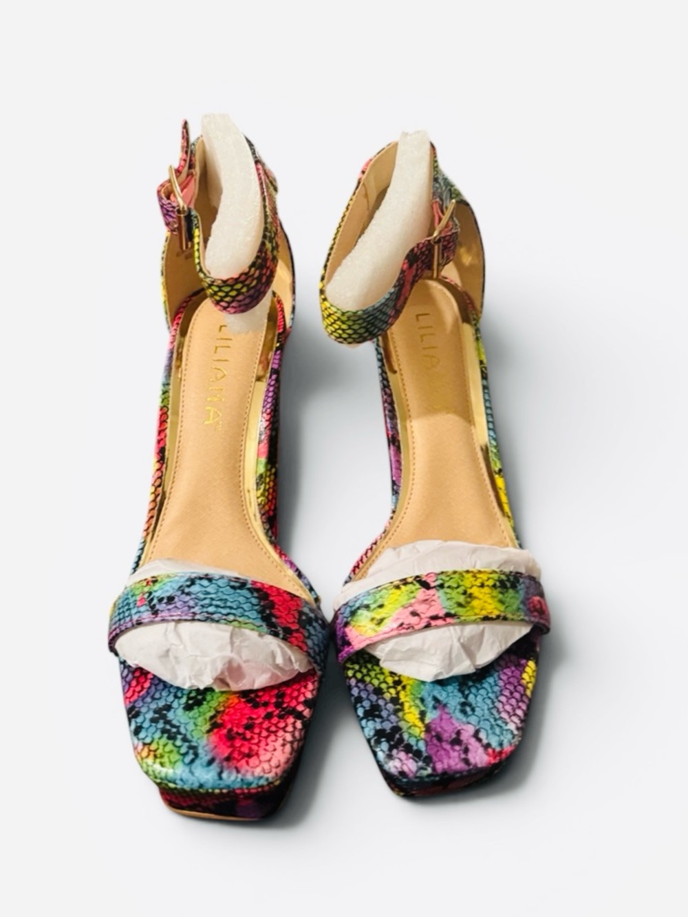 Liliana Yuko-51 Multi-Color Snake Print Platform Heel - Picture 4 of 9